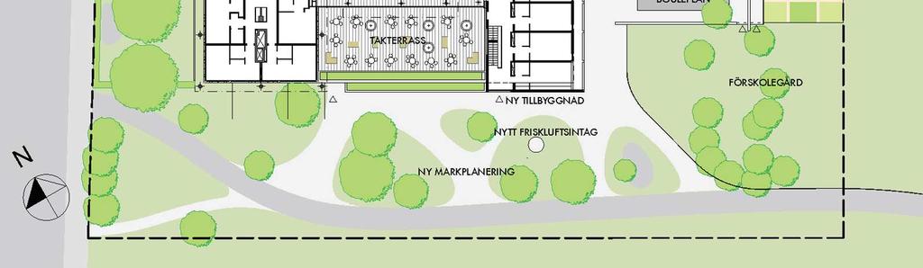 omgestaltning av omgivande mark och ny entré mot Mariebergsgatan.