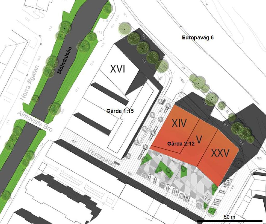 9 (43) 3. Platsen 3.1 Planområdet Planområdet omfattar fastigheten Gårda 2:12 och Gårda 1:15 i norra Gårda i Göteborg, se figur 2. Figur 2.