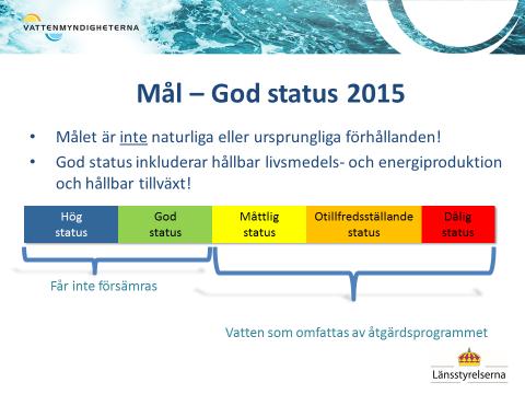 11 (28) 2018-05-28 Mål God status 2021 Figur 1. Vattenmyndigheternas åtgärdsprogram omfattar vattenförekomster som har måttlig, otillfredsställande eller dålig status. 3.