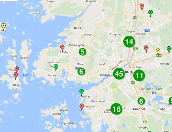 Parkeringshuset i Nordstan har ett 50-tal laddpunkter Fortum samarbetar med McDonalds och har 5 snabbladdare Vattenfall har en laddare utanför centralen till taxi Clever har 3 laddare, varav 2