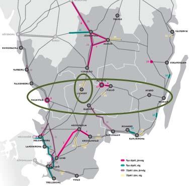 Remissversion; Länstransportplan för Kronobergs län 2018-2029 inpendlingsort både från Halland och Skåne. Att persontrafik ska gå på hela sträckan tas upp i de tre länens trafikförsörjningsprogram.