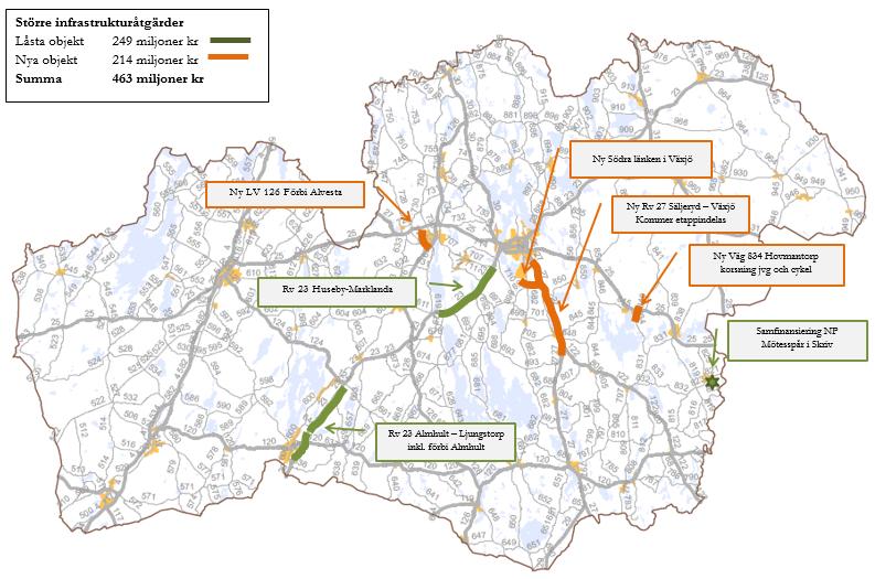 Remissversion; Länstransportplan för Kronobergs län 2018-2029 Figur: Karta över större infrastrukturåtgärder inkl.