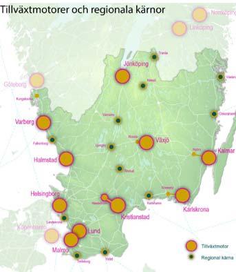Remissversion; Länstransportplan för Kronobergs län 2018-2029 4 Utgångspunkt Regionsamverkan Sydsverige Kronobergs län utgör ett nav i södra Sverige.