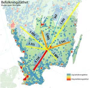 Remissversion; Länstransportplan för Kronobergs län 2018-2029 Pendling Antalet pendlingsrörelser till och från Kronoberg visas på kartan över befolkningstätheten i Sydsverige.