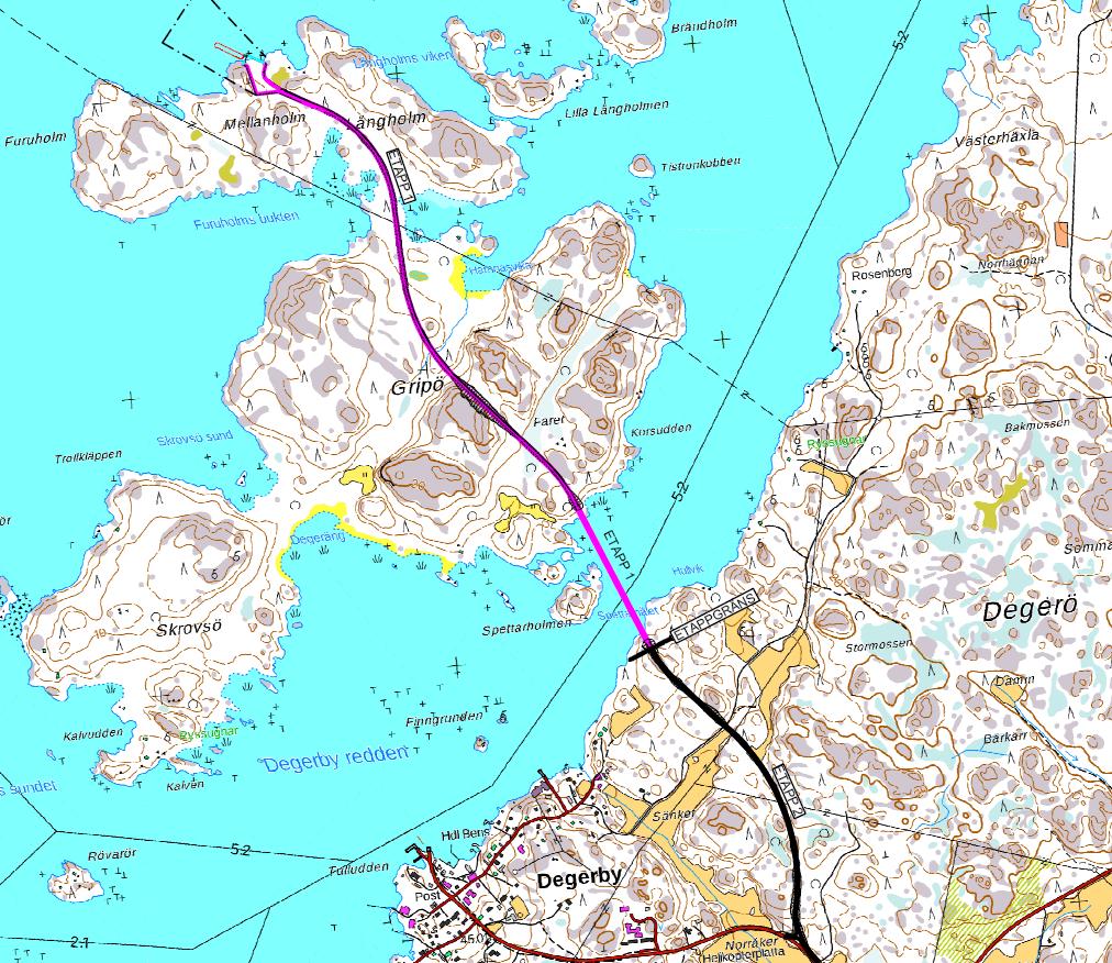 Dnr 2018/7271 Geografisk omfattning; Väglängd ca 3,75 km varav ca 500 m bro. Sträckning enligt kartan nedan omfattade vägplane-etapp 1 och 2. 2.4 Underlag: Som underlag till uppdraget finns Systemhandlingar (pdf och dwg).