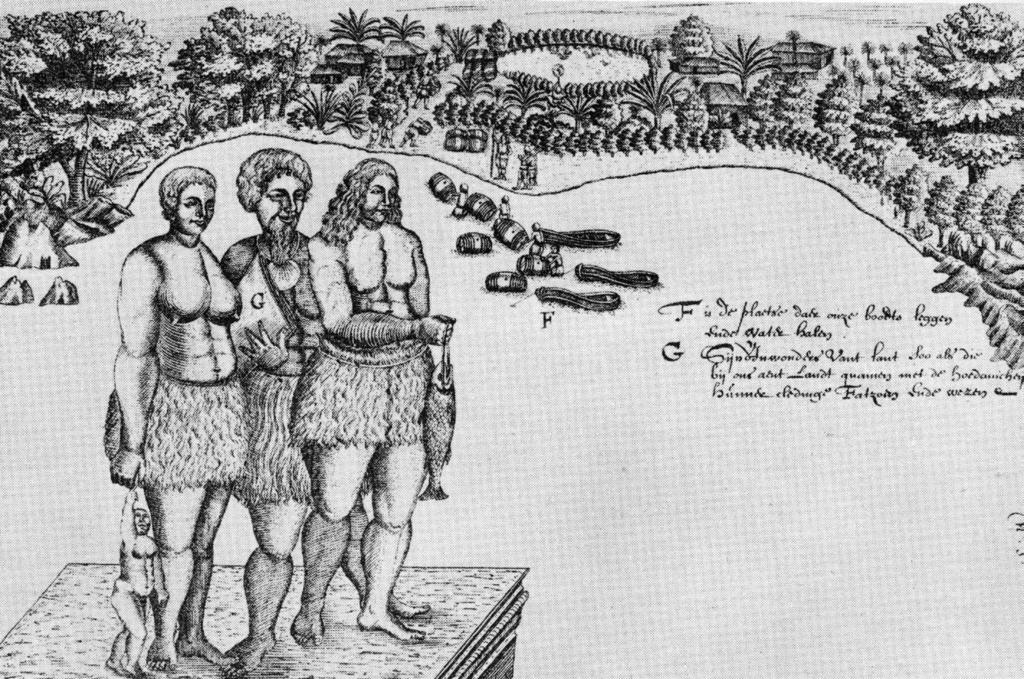 tonga, totem och tabu Figur 1. Öbor på Nomuka i Ha apaigruppen, Tonga, enligt en teckning från Tasmans besök 1643. (Abel Janszoon Tasman s Journal, Amsterdam 1898.