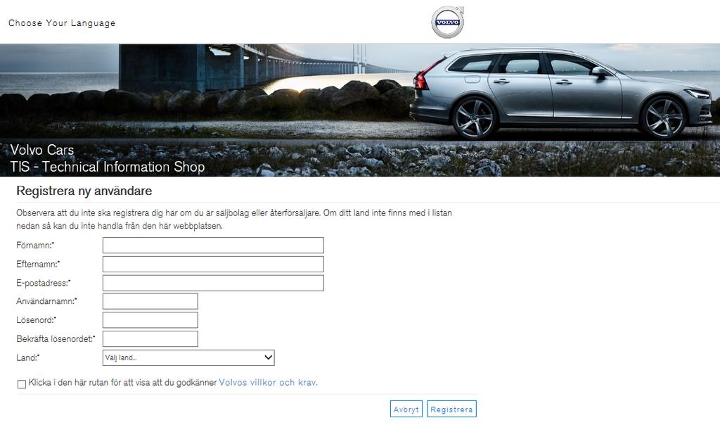 Fig. 3 Självregistrering för slutanvändare När användaren har registrerats kommer du automatiskt vidare till sidan Sök produkter. 2.