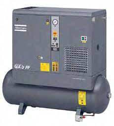 Tryckluft GX5FF-10-T200 G7FF7,5-T270 G7FF-10-T270 Atlas Copco, skruvkompressor med kyltork och tank. Arbetstryck: 10 bar Luftmängd: 600 l/min Motoreffekt: 5,5 kw Ljudnivå: 64 db(a).