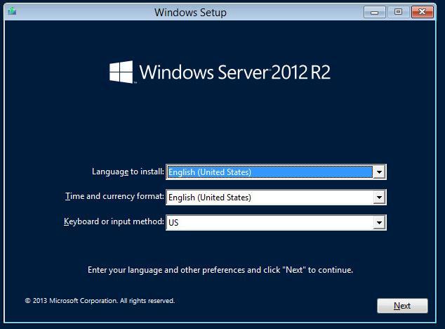 Windows server 2012 R2 GUI installation Starta den ny skapade virtuell maskin och installera operativsystemet.