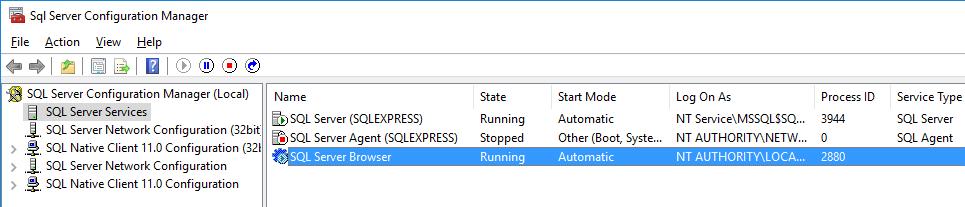 Kontrollera att SQL Server Browser är