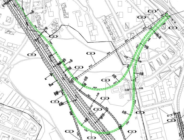 Figur 5.3 Trafikplats Frihamnen, ramper till Tegeluddsvägen med på- och avfarter mot Östlig Förbindelse norrut. Utsnitt från ritning 02-200T01A2 5.3.2 Anslutning till ytvägnätet Anslutning till gatunätet sker mot norr och söder längs med Tegeluddsvägen.