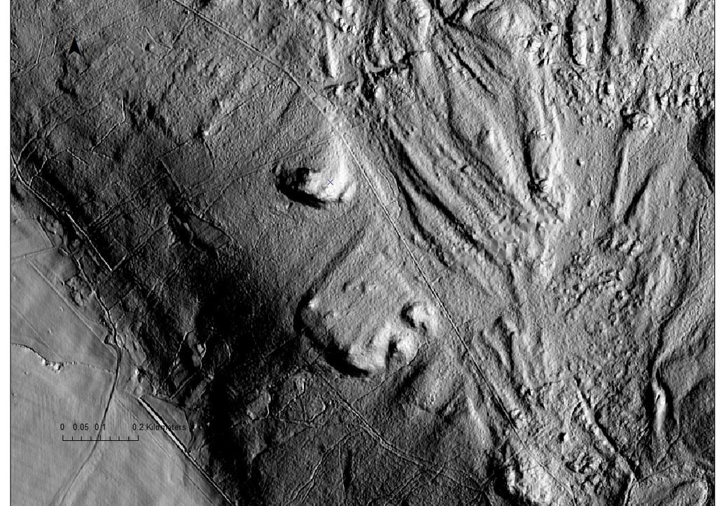 Fig. 8 Crag and tail landform på Söderåsen, för kartposition se Fig 6 (foto av markerad