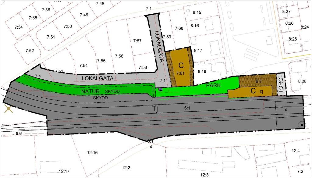 9 (16) Planbestämmelser MARKANVÄNDNING Allmän platsmark: LOKALGATA TORG PARK NATUR Gata för trafik inom område Gata för angöring till tillkommande järnvägsplattform samt till intilliggande