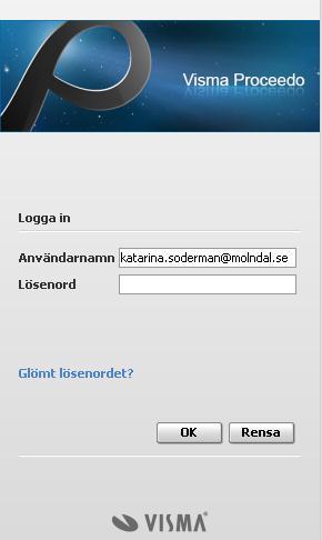 Ange ditt användarnamn (samma som din e-post) och lösenord. Klicka på OK. 1.