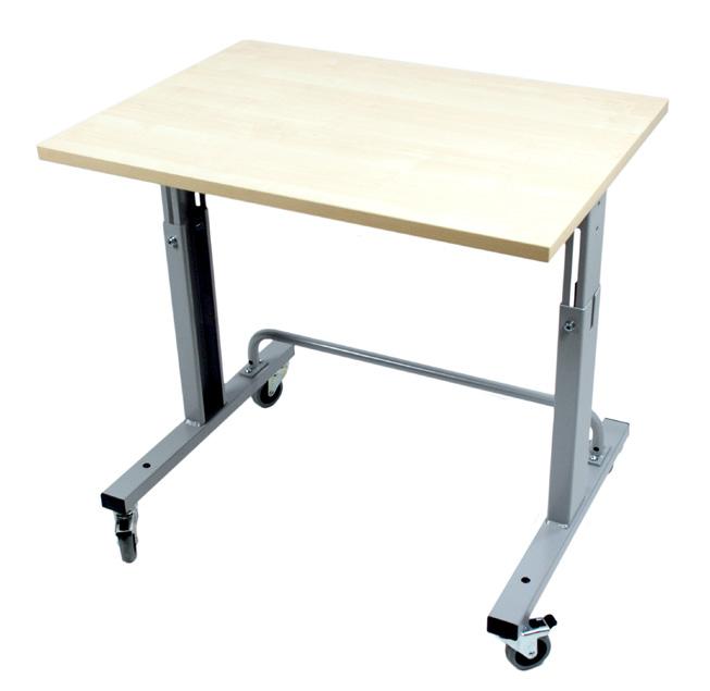 Bordsskivan i björklaminat är 80 cm bred och 60 cm djup.