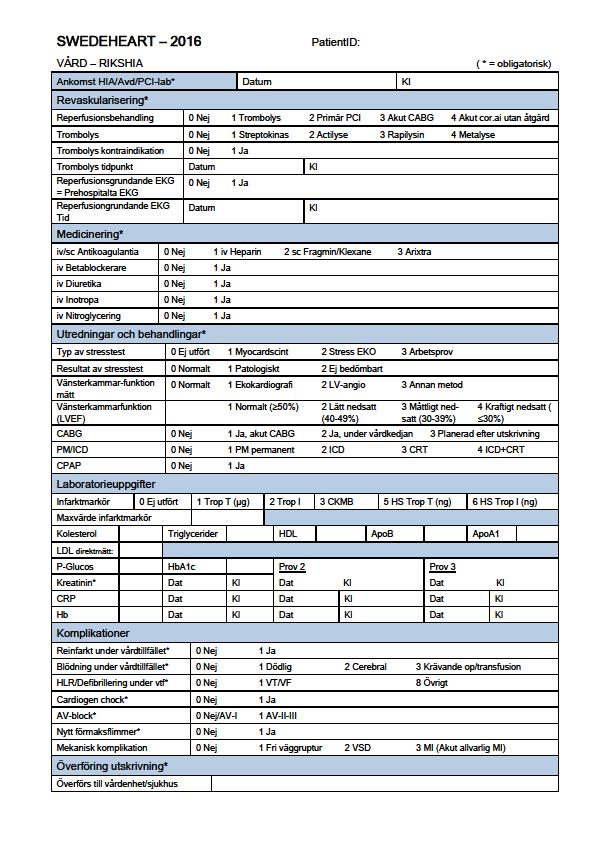 Export to the quality registry of myocardial