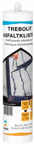 Trebolit Asfaltklister är ett kallflytande asfaltklister för klistring av tätskiktsöverlägg. Trebolit Asfaltklister är även till för skarvklistring av underlagstäckning.
