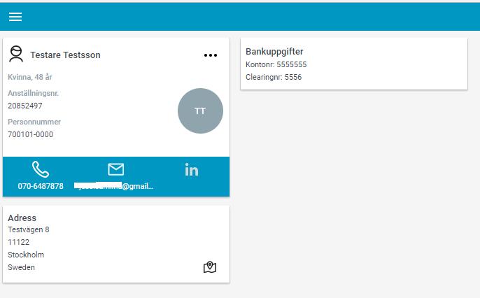Personligauppgifter I menyraden med ditt namn hittar du dina personuppgifter.