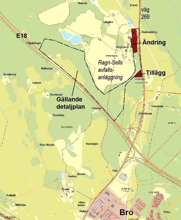 Sida 9 av 18 Plandata Läge och areal Planområdet är sammanlagt cirka 4,7 ha stort. Det området som föreslås för tillägg är cirka en hektar och det som föreslås för ändring är cirka 3,7 hektar.