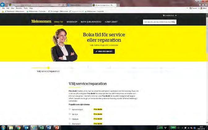 Pris direkt - servicebokning med pris och tidsbokning direkt på skärmen. Marknadsföring inledd.