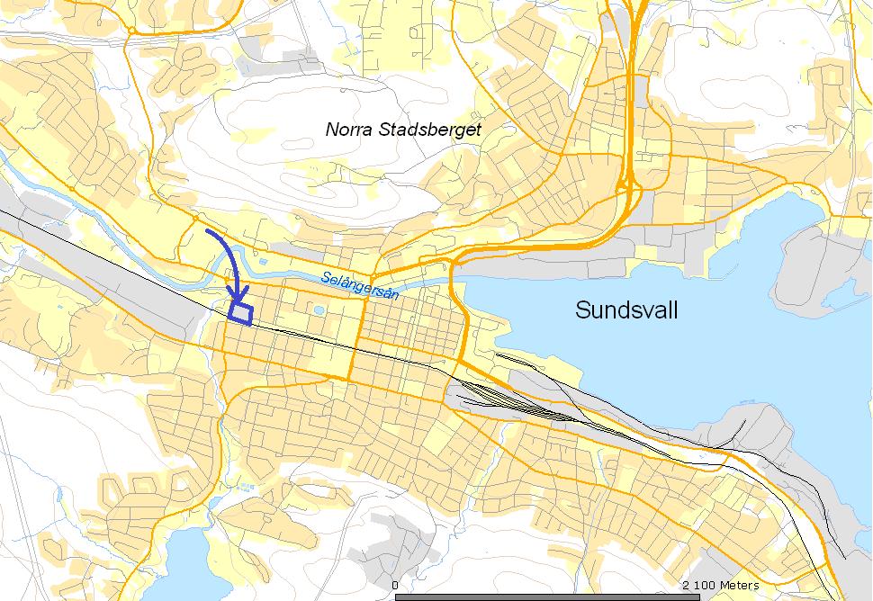 Dnr SBN-2013-00107 Sida 3 (12) Figur 1. Översiktskarta lokalisering av Förrådet 4 och 8 markerat i västra Sundsvall.