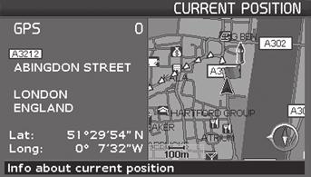 03 Avancerad användarinställning Aktuell position Nuvarande position 03 G032329 Aktuell position (Current position) G032330 Kartbilden visar bilens