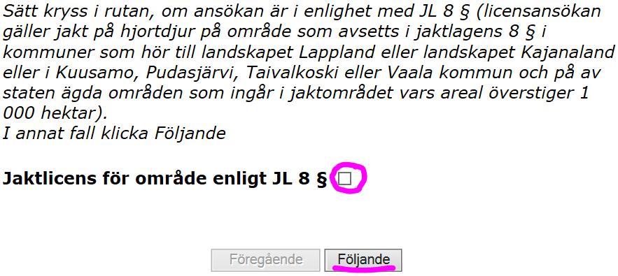 Om du söker licens för ett område enligt