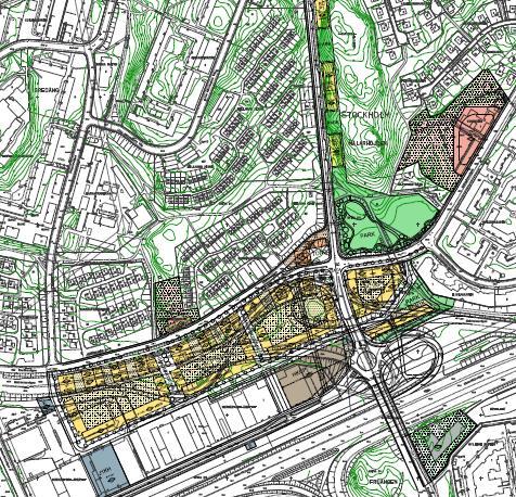 21 (57) För den delen av planområdet som ligger intill avfarten planeras bostäder 115 120 meter från Södertäljevägen och 15 20 meter ifrån avfartsrampen.