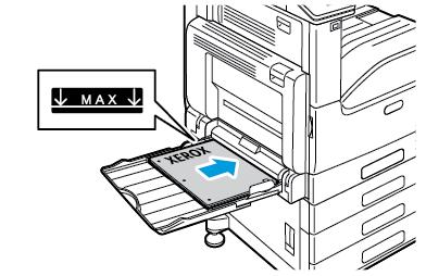 Papper och material Vid enkelsidig utskrift placeras brevpapper och förtryckt papper med framsidan ned och den övre kanten bakåt. Fyll på hålat papper med hålen åt höger.