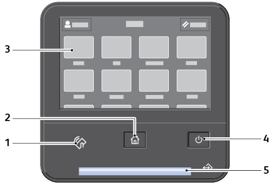 Startguide Visar skrivarens aktuella driftstatus. Ger åtkomst till utskriftsfunktionerna. Ger åtkomst till referensmaterial. Ger åtkomst till menyerna Verktyg och Inställning.