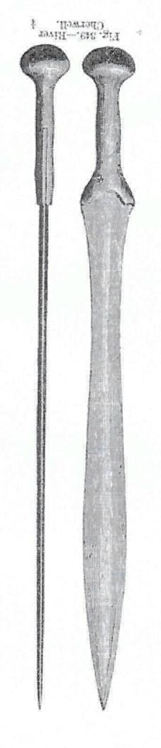 Fig. 71. Svärdet från floden Cherwell, England. Efter Evans 1881:286. Klingorna är till formen av samma typ, medan fästena skiljer sig åt.