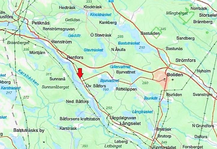 Fyndplatsen för bronsfibulan från Södra Åkulla, Jörn (karta: Fornsök, RAÄ).