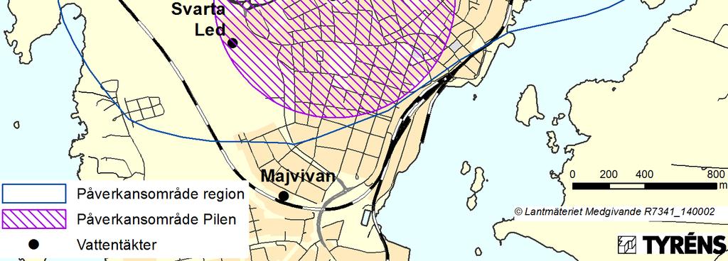 För de kommunala vattentäkterna finns följande tillstånd; för Valjeskogen (201) finns tillstånd till uttag av 525 600 m 3 /år, för Svarta Led (203) finns tillstånd till uttag av 630 720 m 3 /år och
