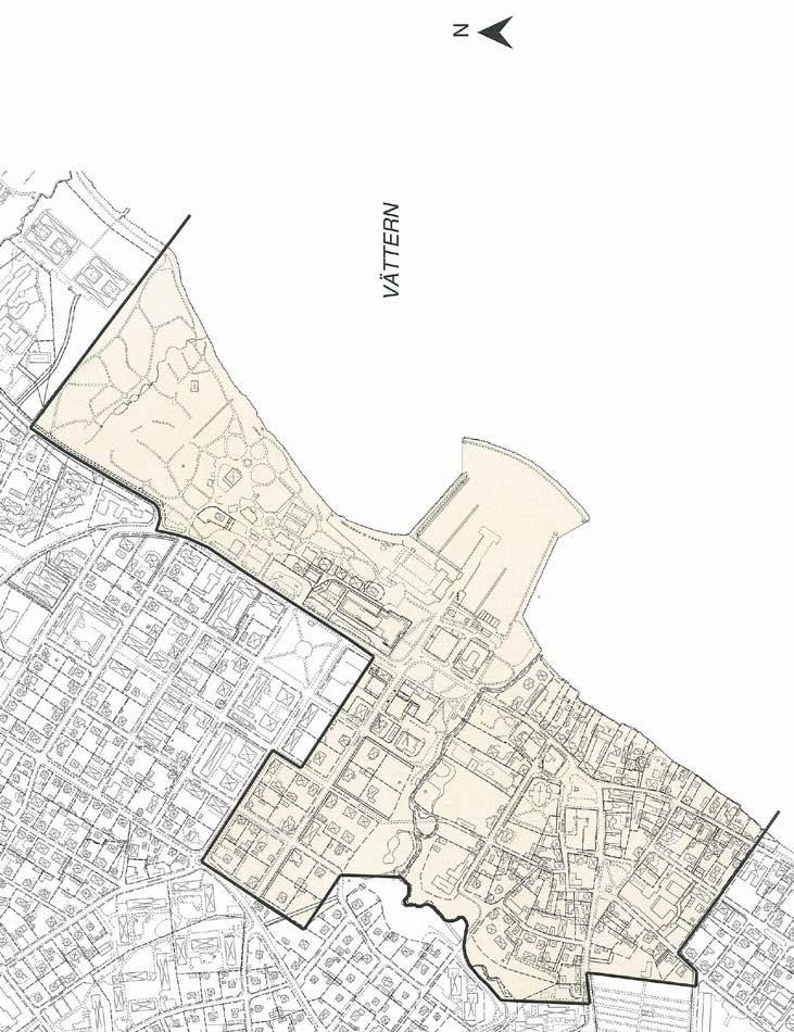 Denna karta visar område som är lagskyddat inom Hjo stad av Kulturmiljölagen (1988:950), omfattas av riksintresse enligt 3 kap.