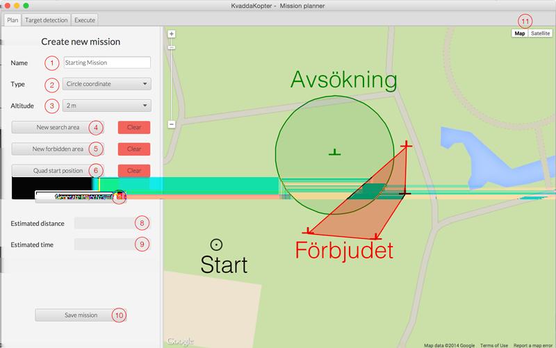 Autonom spaning med quadcopter 3 4 GUI Här beskrivs hur Kvaddakopterprogramvarans GUI är uppbyggt och dess funktioner.