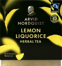 Lemon Liquorice örtte med tropiska citrusfrukter som avrundas med en ton av söt lakrits. Fairtrade certifierat och klimatkompenserat te.
