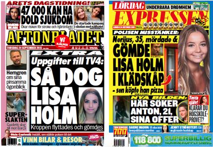 Däremot lades ingen vikt vid Lisa Holms personliga egenskaper. Det förekom inga citat från de som kände henne eller liknande, på förstasidorna i kvällstidningarna.
