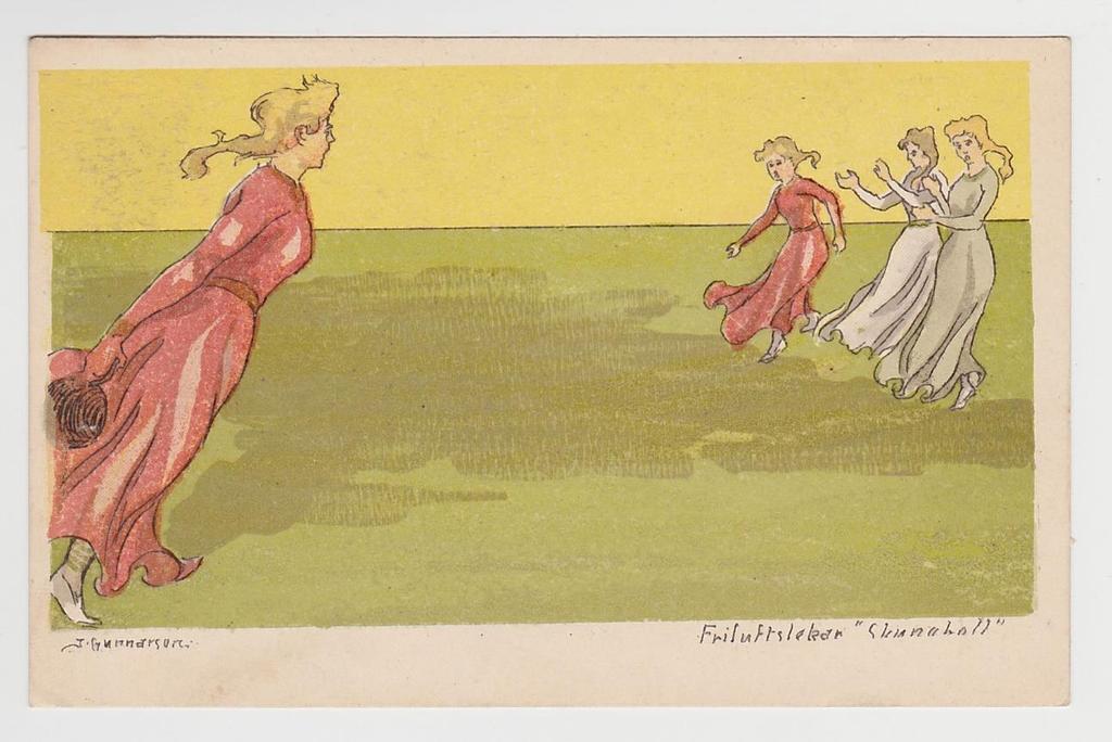 J. Gunnarson, Friluftslekar slungboll. Ofrankerat vykort med odelad baksida utan förlagsbeteckning, ca 1902. Johan Albert får också en svalare behandling.