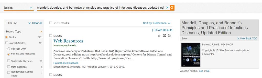 Exempel: Books Kapitel ur Mandell, Douglas and Bennett s Principles and Practice of Infectious Diseases, 2015 Du kan