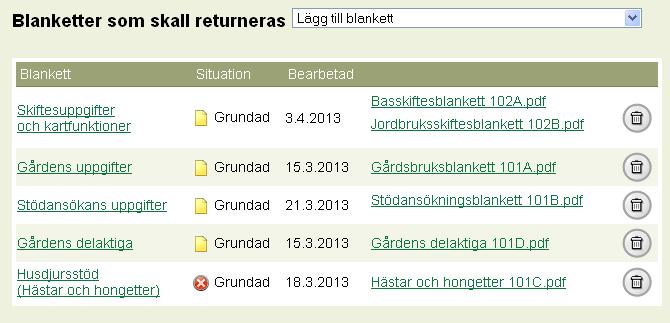 14 Teckeni Text Beskrivning Grundad Grundad Returnerad Har inte grundats Uppgifterna har grundats i elektroniska stödsystemet, men i uppgifterna förekommer fel, som förhindrar att uppgifterna skickas