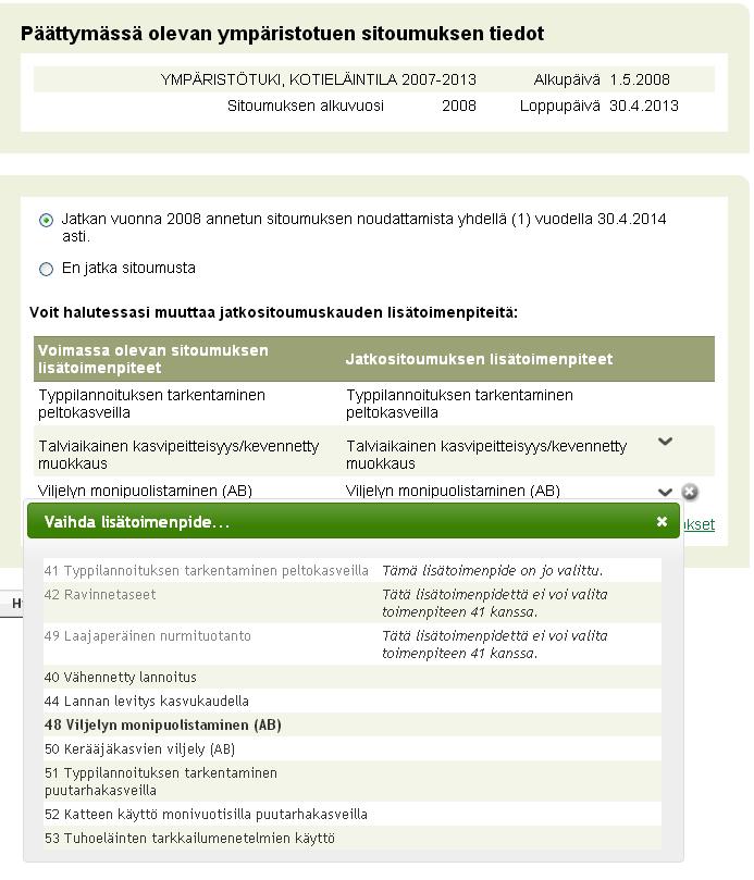 Då förbindelserna har behandlats (godkänts), fylls den egentliga stödansökan i. På stödansökan anmäls alla de stöd som gården söker. Programmet anmärker, om man inte sökt gårdstödet.