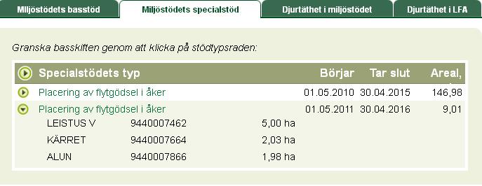 40 8.3.3 Miljöstödets djurtäthet På mellanbladet uträknas det djur som inmatats i elektroniska stödansökan och den anmälda arealen.