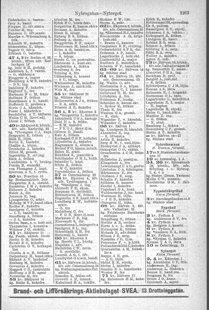 I Cederholm.A,.barnm. Afzeliu. :1([, fru Oroy A, kamr. :f Björk F 0, boktr.fakt: Flygare H,' öfv.sätt:a Borgström E, kamm.råd.a Funder" H, mg,.. Broman A, änkefru Han seon 0, öfv.maak.
