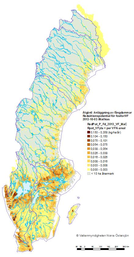 Fångdammar kg P/ha/år Kalkfilterdiken