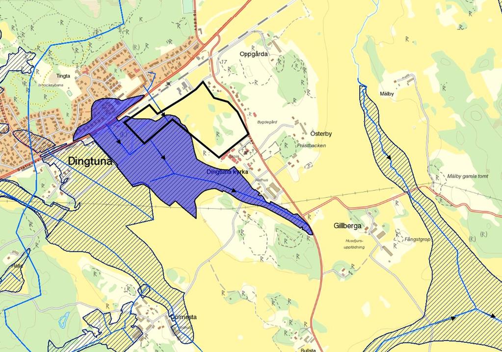 2.3 Topografi och avrinning Markytan i och runt omkring området är relativt plant med nivåer mellan +13,3 till +14,9 förutom ett antal fastmarkskullar 1.