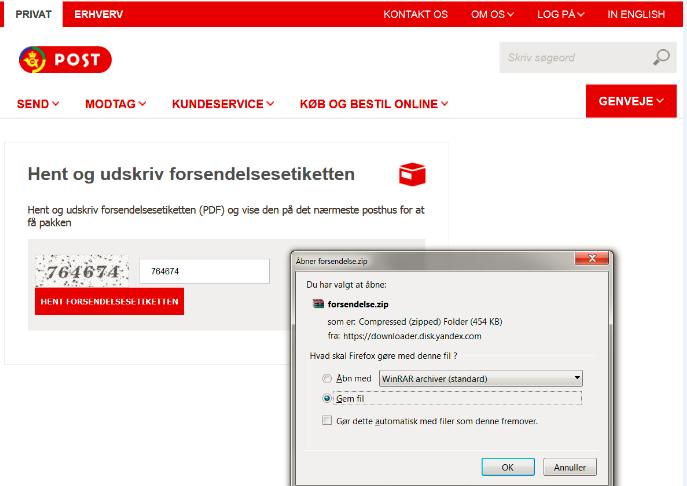Ransomware i Danmark Falskt mail från Post Danmark En länk pekar på att