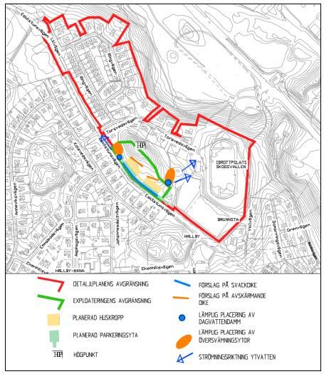 Eskilstuna kommun 14 (18) Planområdet har en höjdpunkt i naturområdet bredvid de planerade radhusen.