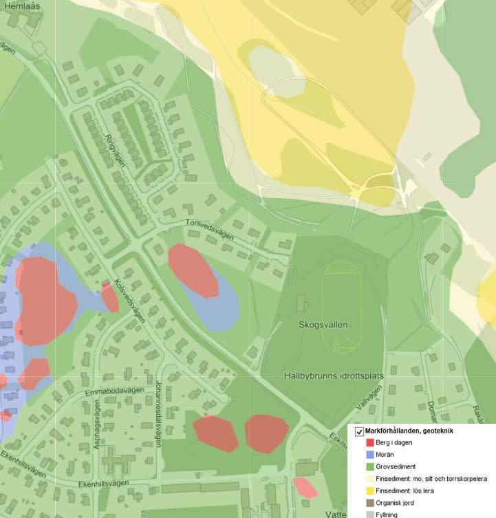 Eskilstuna kommun 5 (18) Geotekniska förhållanden Bilden visar markförhållandet inom planområdet.