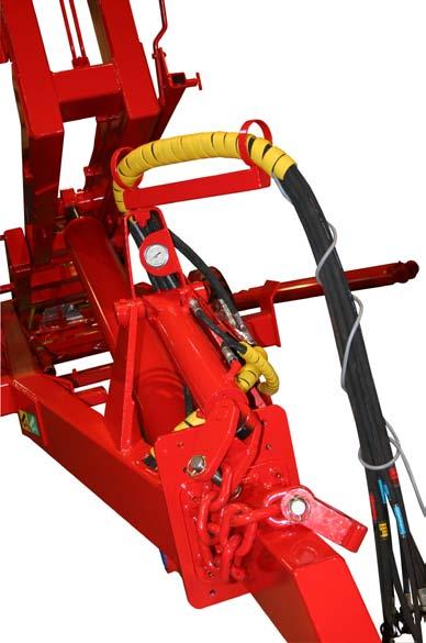 1.4.12 Ramlås Det hydrauliska ramlåset är numera standard på alla modeller. Det används för att blockera ramen vid växlingsfunktionen. Manometern är till för att indikera dragkraft på cylindern.