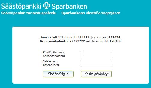 Inloggning med bankkoder Efter valet av bank